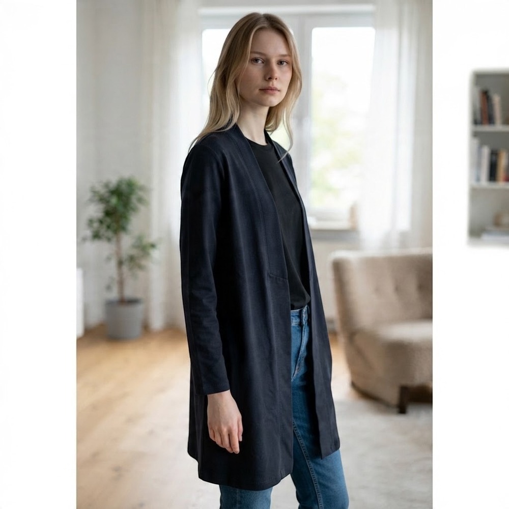 Betty Barclay Navy Blue Open Front Cardigan Jacket Size 10 Long Sleeve Minimal